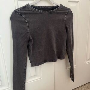 women’s pacsun light black/gray wash long sleeve crop top